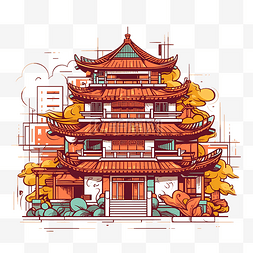 中国古建筑扁平图标装饰元素插图