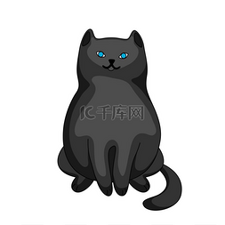 宠物小猫图片_卡通黑猫的程式化插图。