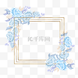 蓝色玫瑰花蓝金花卉花朵边框