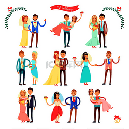 婚礼图标集，代表幸福的情侣站在
