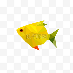 立体游动黄绿色低聚抽象鱼