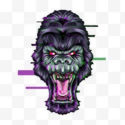 狮子的头像图片_动物徽标故障风格大猩猩头像