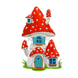 蓝色可爱房子图片_精灵或侏儒的蘑菇童话屋、矢量飞