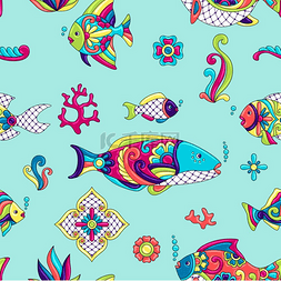 海洋易拉宝图片_墨西哥塔拉维拉瓷砖图案上面有鱼