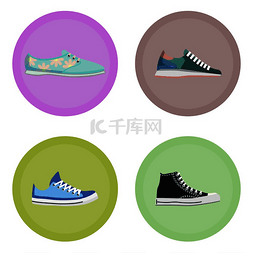 鞋子彩色图标图片_各种现代运动鞋彩色图标集。