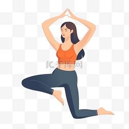 卡通手绘瑜伽运动锻炼女生