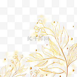 金色树叶植物花卉线稿边框
