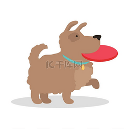 动画风格图片_平面风格的飞盘矢量插图狗使用宠