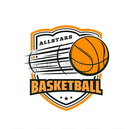 篮球运动图标，带矢量飞球在纹章
