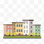 扁平风格城市建筑组合绿化社区房屋