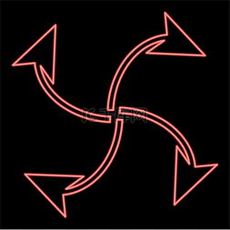 循环红色箭头图片_霓虹灯四个箭头从中心红色矢量插