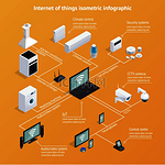 物联网物联网等距信息图表海报与计算机控制的家用电器信息图表背景矢量图。