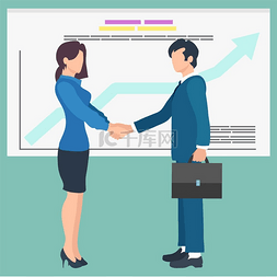 企业握手合作图片_商界人士握手男性和女性上班族或