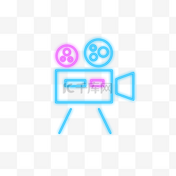 视频电影图标图片_霓虹相机蓝色发光线条相机图标