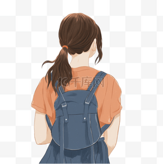 卡通背双肩包女孩背影