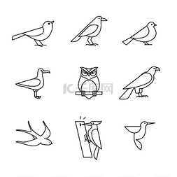 icons花hare图片_Birds icons line art set