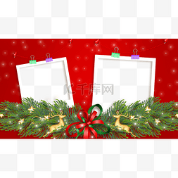 圣诞相框装饰图片_圣诞节松枝丝带红色相框