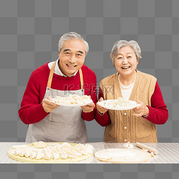 大年三十psd图片_除夕在厨房里包饺子的老年夫妻