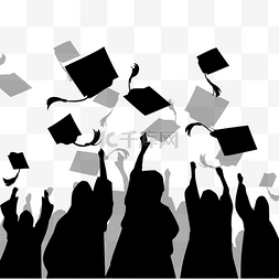 扔学士帽剪影图片_大学毕业生庆祝毕业扔学士帽剪影
