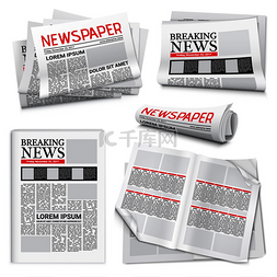 新闻图片排版图片_白色背景上的报纸图标集，标题和