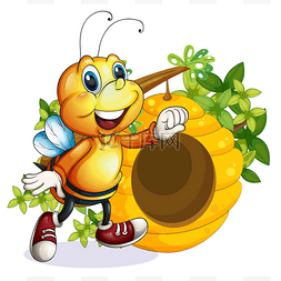 手绘附近图片_一只蜜蜂在蜂巢附近