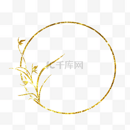 新中式风玉兰花图片_新年新春鎏金金箔金色线条植物兰