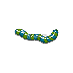 绿色和蓝色的管状蠕虫孤立爬行的
