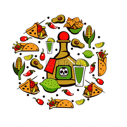 墨西哥卷卡通图片_墨西哥食物一套受欢迎的墨西哥快