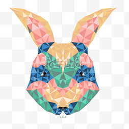 几何风格多边形低聚合彩色兔子头