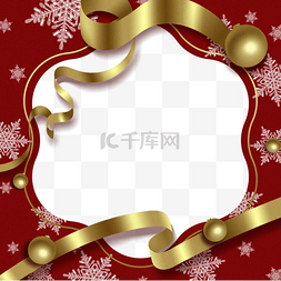 海报边框雪花图片_金色丝带圣诞冬季雪花边框