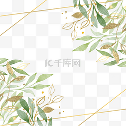 婚礼边框背景图片_金箔绿叶子婚礼浪漫边框