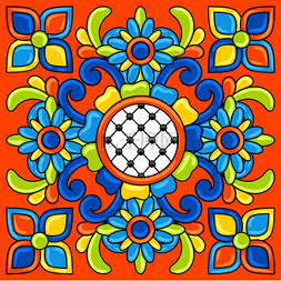 传说史诗图片_墨西哥塔拉维拉瓷砖图案用观赏花