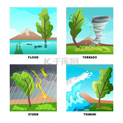 闪电漩涡图片_自然灾害概念4平面构图风暴洪水