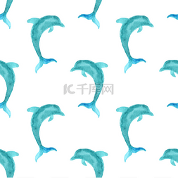 水彩海洋纹理图片_Seamless watercolour dolphins pattern.