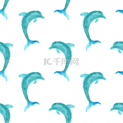 纹理包装纸图片_Seamless watercolour dolphins pattern.