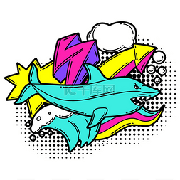 卡通攻击动物图片_用卡通鲨鱼打印城市色彩缤纷的青