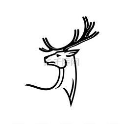 小腿纹身图片_鹿角动物孤立的单色鹿的轮廓矢量