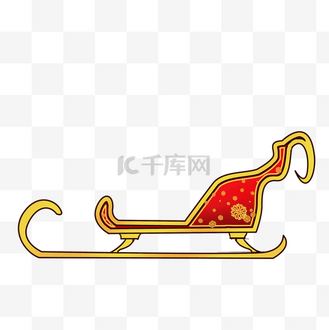 卡通风格金黄雪花装饰圣诞红色雪橇剪贴画