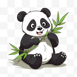 扁平化彩虹色图片_卡通扁平可爱熊猫吃竹子