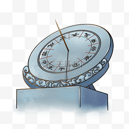 水彩古代日晷