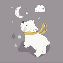 北极熊。卡通手绘矢量图解。可用