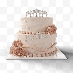 婚礼皇冠白色图片_华丽立体双层奶油蛋糕