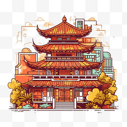 装饰景观图片_中国古建筑扁平图标装饰元素插图