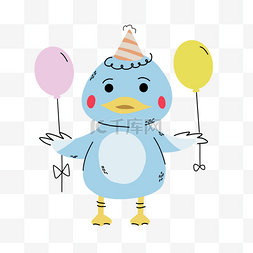 气球的卡通动物图片_拿气球的小鸟抽象线条动物涂鸦