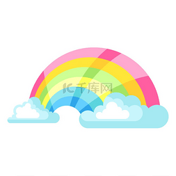 云朵绿色装饰图片_天空中云彩和彩虹的插图。