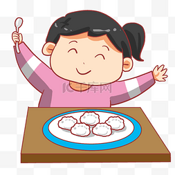 新年女孩包饺子吃饺子冬至春节
