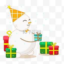 礼物圣诞矢量图图片_卡通风格可爱的圣诞雪人送礼物