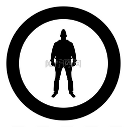黑色连帽衫图片_男人站在帽子视图中，前面的图标