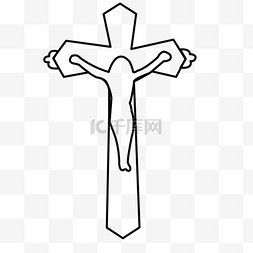 圣灰星期三图片_正面耶稣挂像十字架黑白线稿剪贴