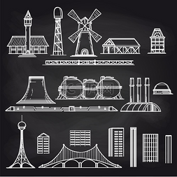黑板高图片_黑板背景上的国家城市和工业对象